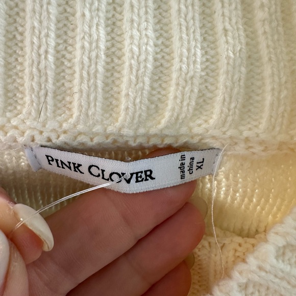 New Women’s Pink Clover Gabriel Mock Neck Cable Knit Sweater beige Size XL - Picture 8 of 10